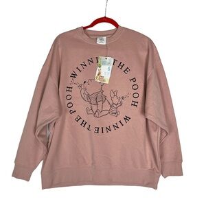NWT Women’s Disney Winnie the Pooh Sweater Size S Pink Round Neck Relaxed Fit